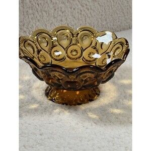 Vintage LE Smith Amber Footed 4.5" Candy Dish Bowl Moon and Stars Compote